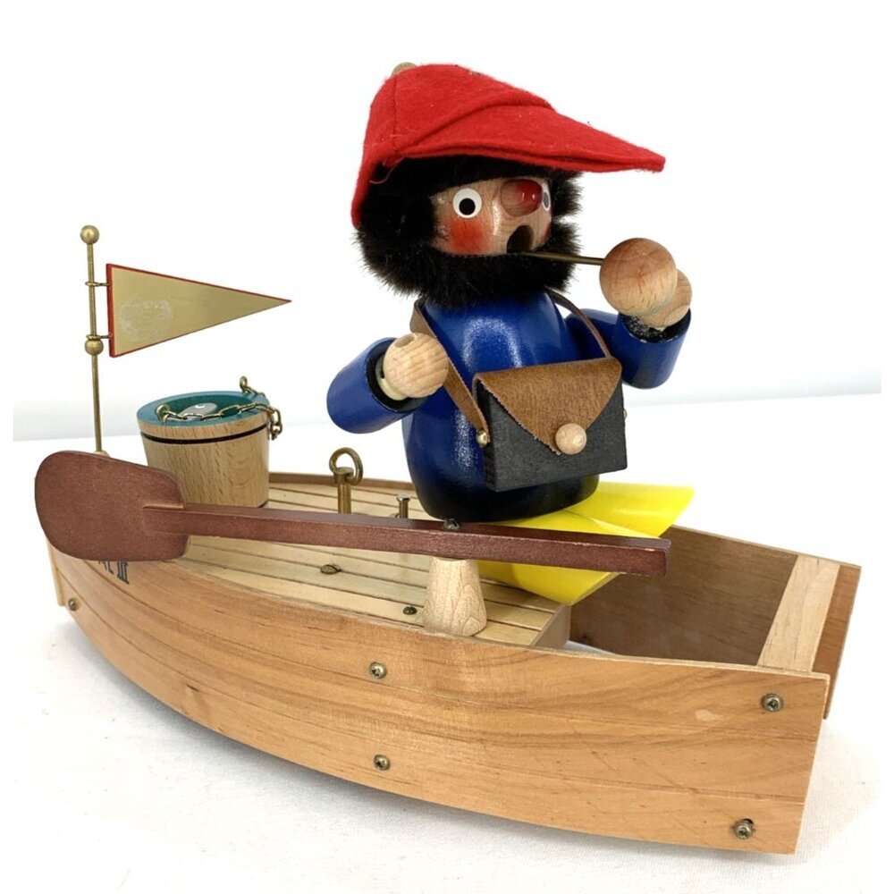 Steinbach Fisherman Smoker Reuge Music Box Rolls 11" Wood FLAW